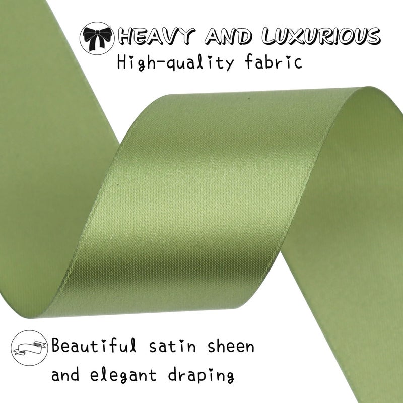 Riunbb Olive Green Solid Satin Ribbon 1-1/2 Inch 50 Yards Solid Polyester Fabric Ribbon for Gift Wrapping Wedding Christmas Baby Shower Birthday Party Decoration Handmade Immortal Flower Craft - Image 3